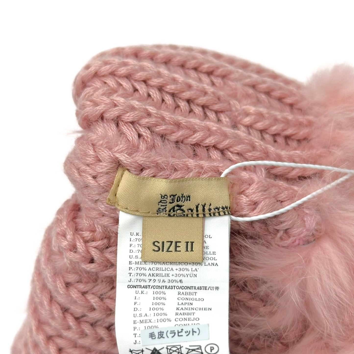 John Galliano Pink Rabbit Fur Beanie Hat
