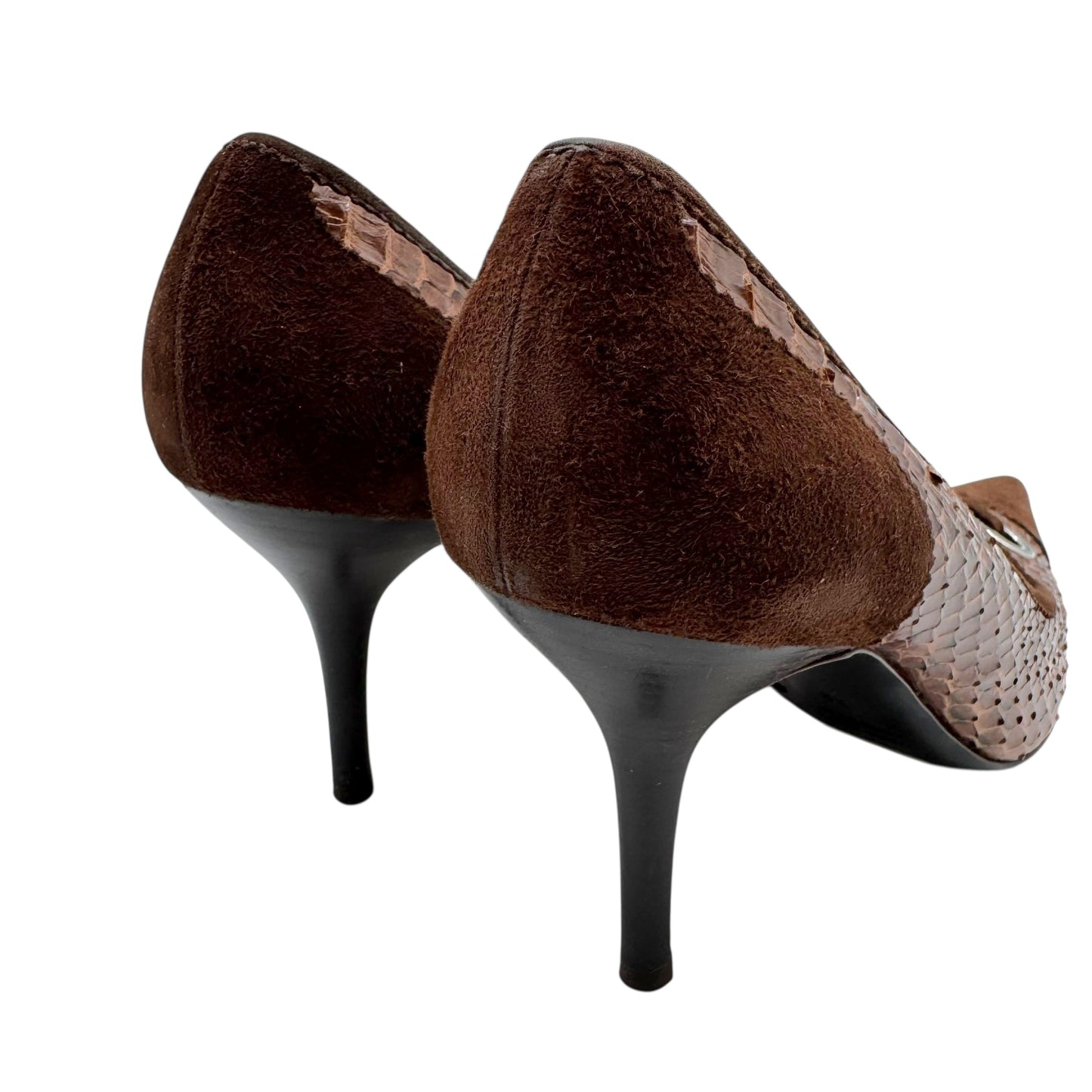 Dolce & Gabbana Brown Suede & Python Pointed Toe Heels - Outfit Repeater