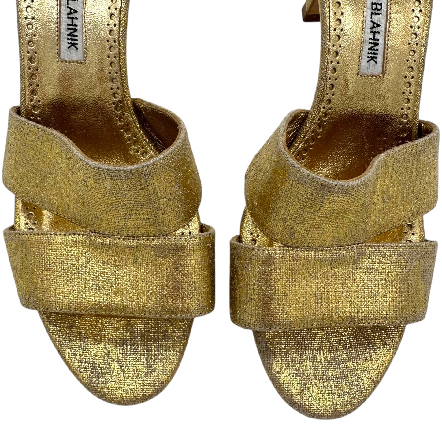 Manolo Blahnik Gold Linen Mule Heels
