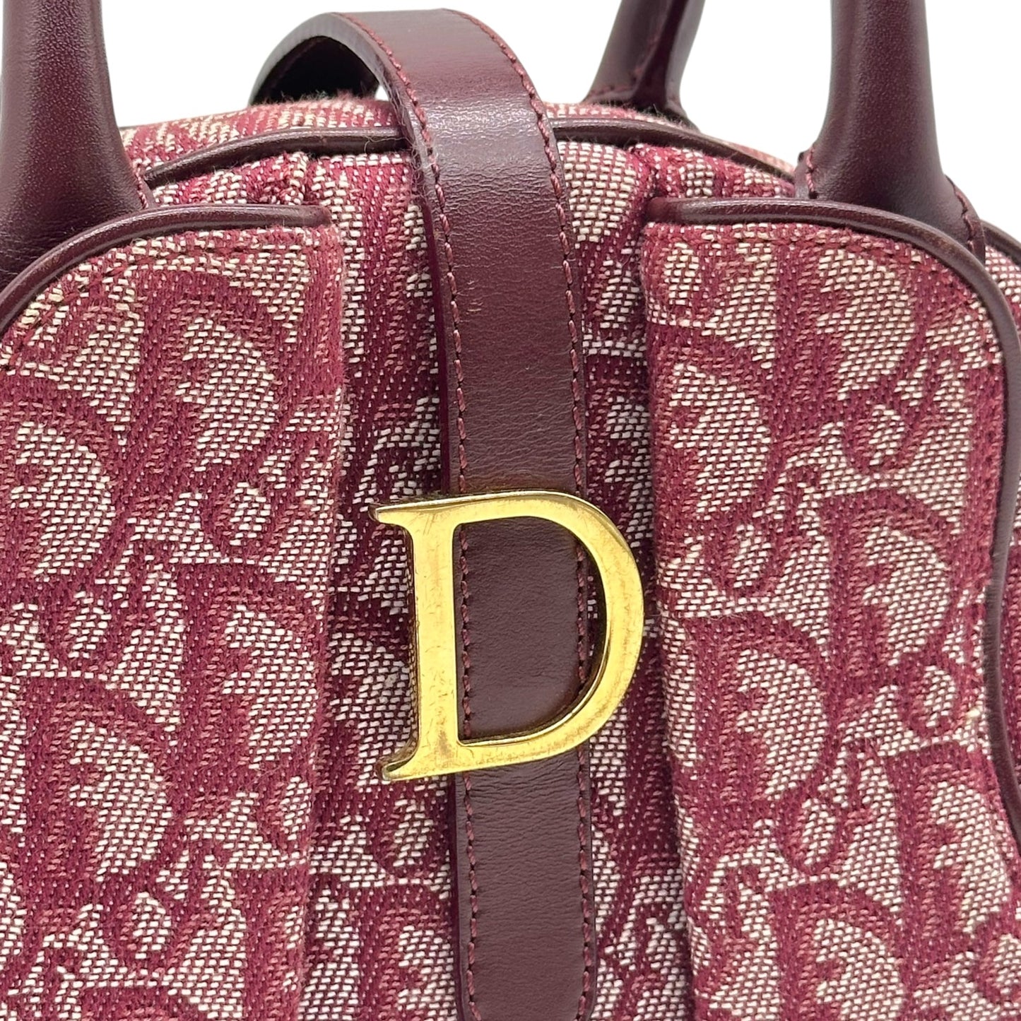 Christian Dior Burgundy Trotter Monogram Small Double Saddle Bowler Handbag