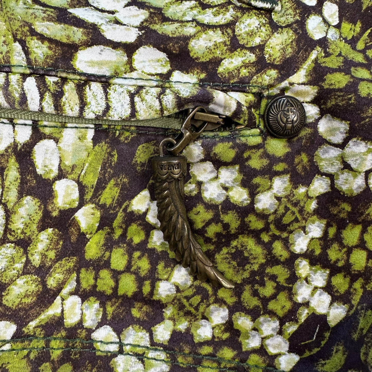 Just Cavalli Roberto Cavalli Green Scale Print Micro Mini Shorts