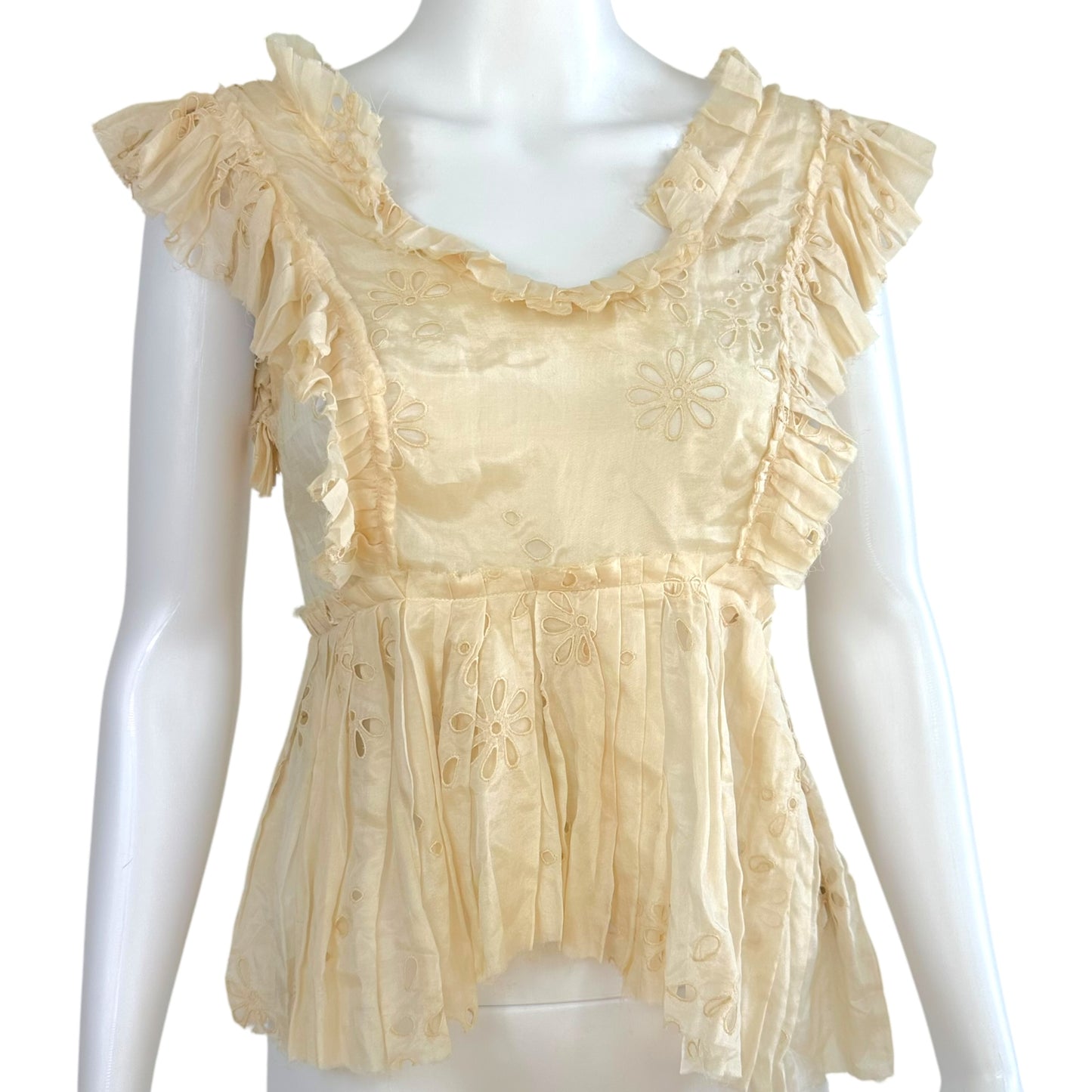 Chloe Butter Yellow Cropped Eyelet Ruffle Blouse