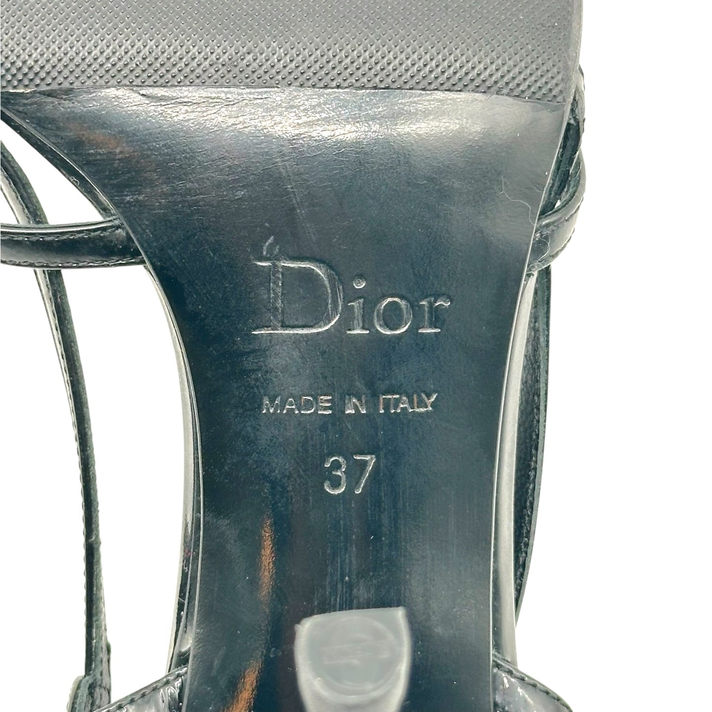 Christian Dior Black Strappy Logo Charm Sandal Heels