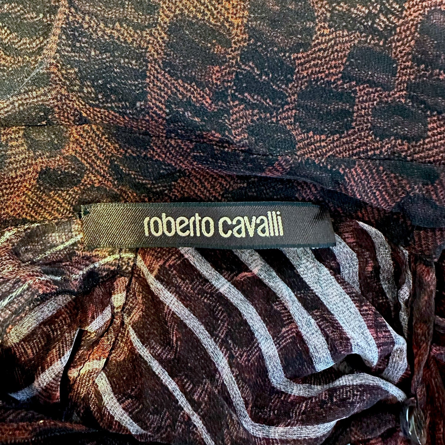 Roberto Cavalli Fall 2011 Red & Black Button Back Sheer Silk Blouse