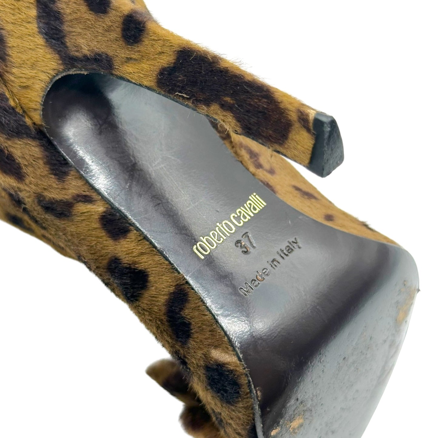 Roberto Cavalli Khaki Green Leopard Print Heeled Boots