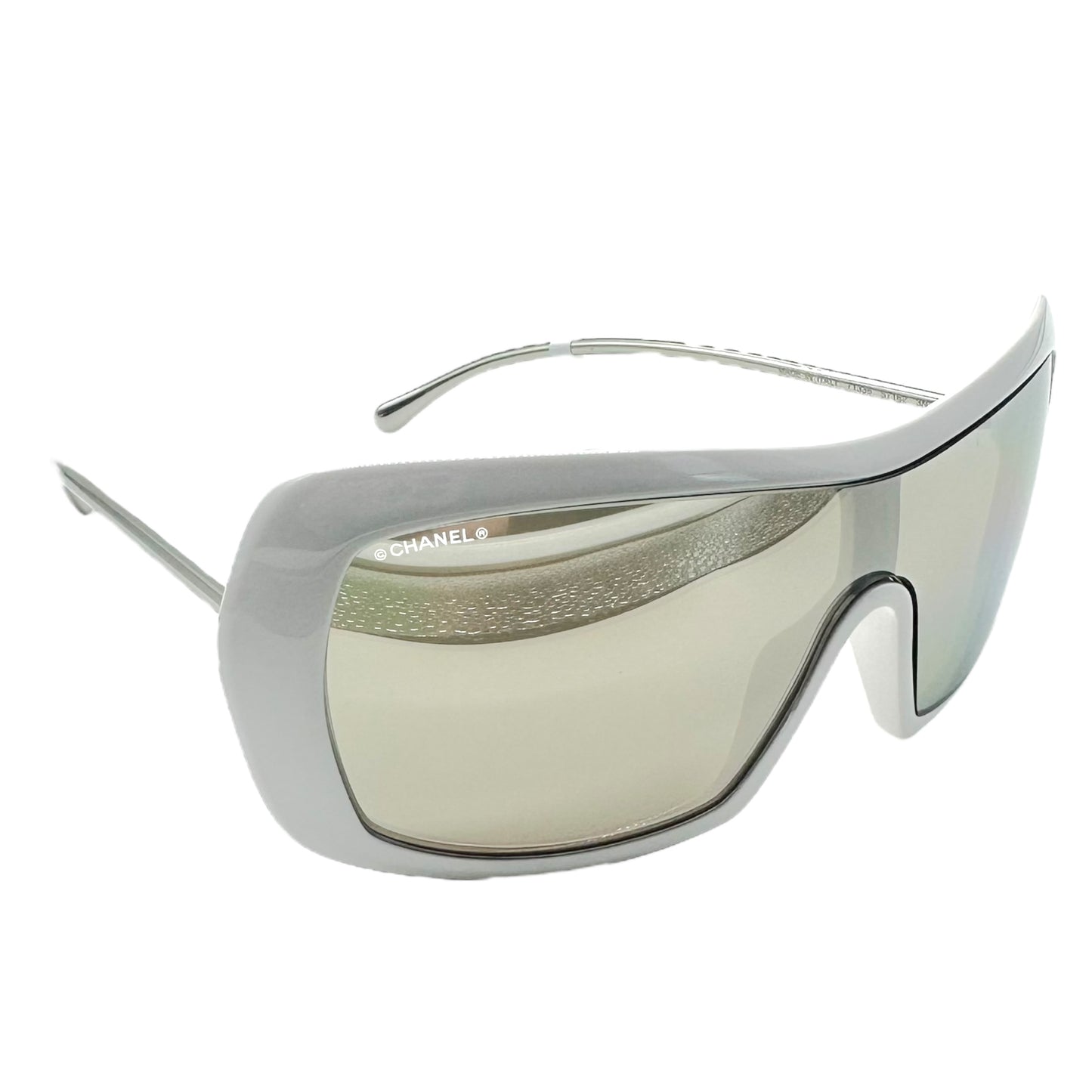 Chanel 71336 White & Silver Mirrored Shield Sunglasses