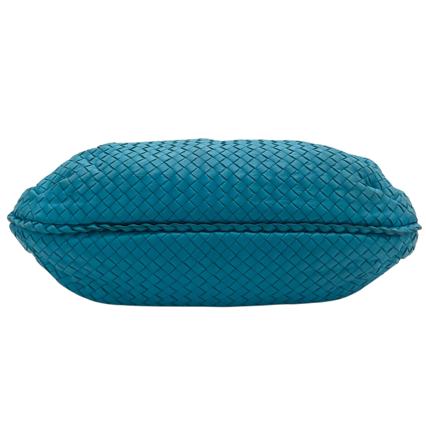 Bottega Veneta Teal Blue Intrecciato Hobo Shoulder Bag