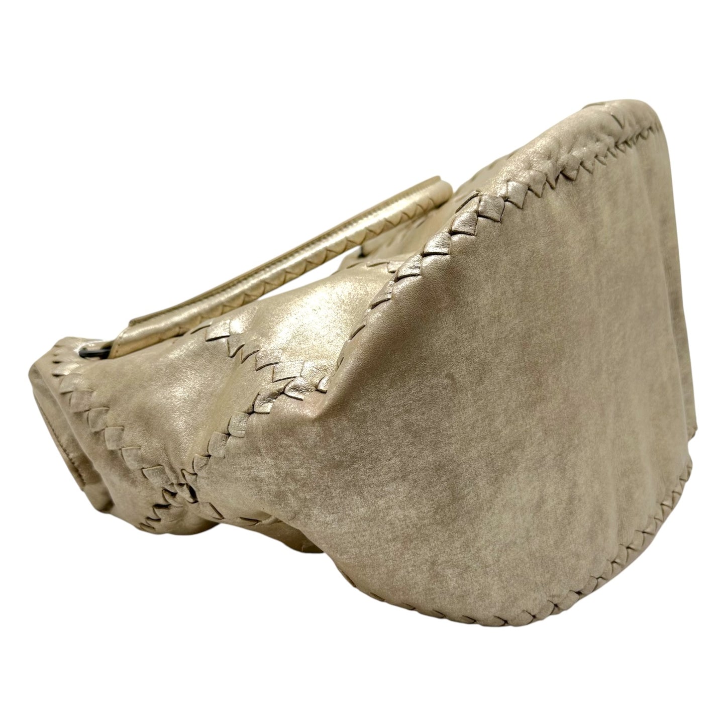Bottega Veneta Champagne Metallic Intrecciato Leather Hobo Bag
