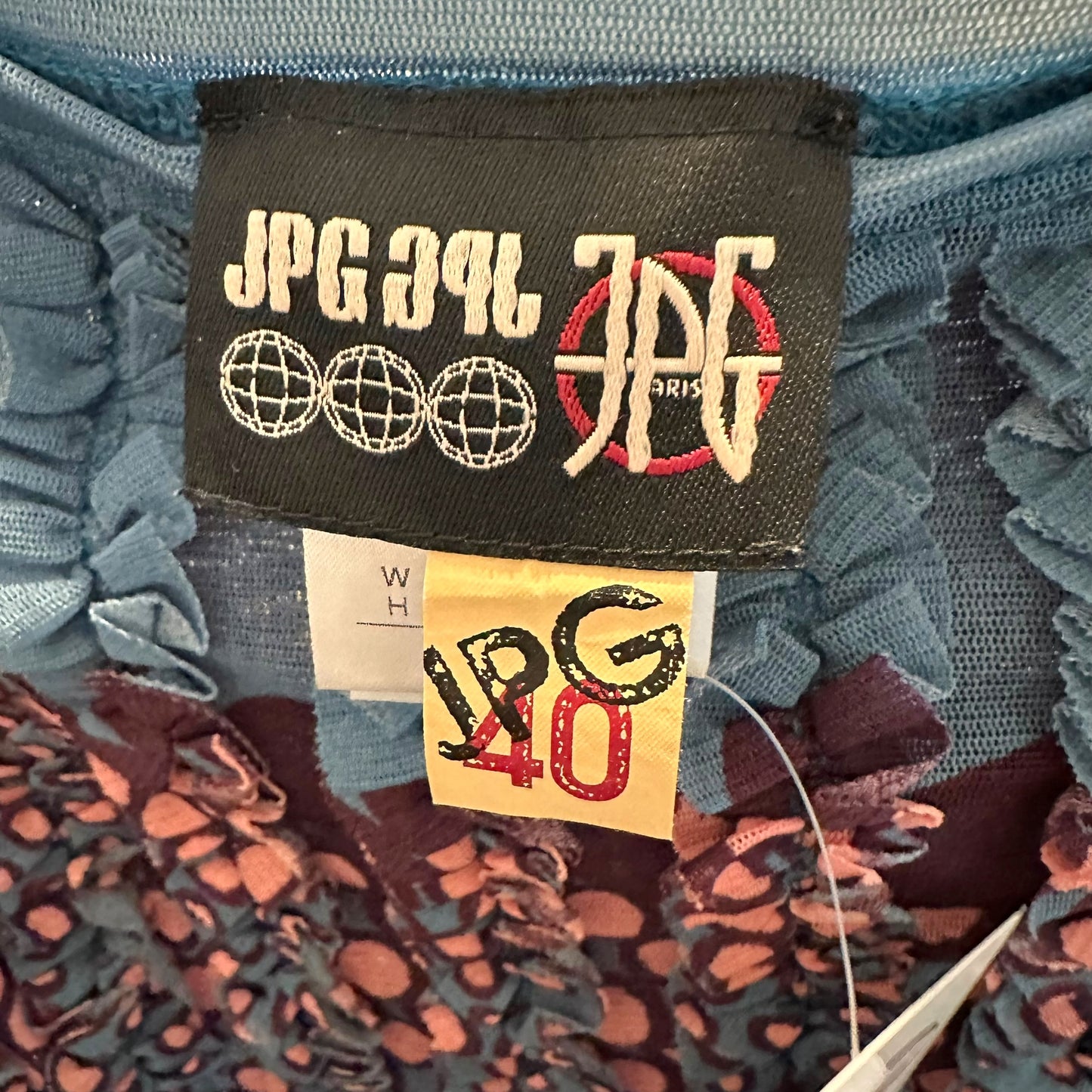 Jean Paul Gaultier JPG Teal & Pink Logo Print Mesh Midi Skirt