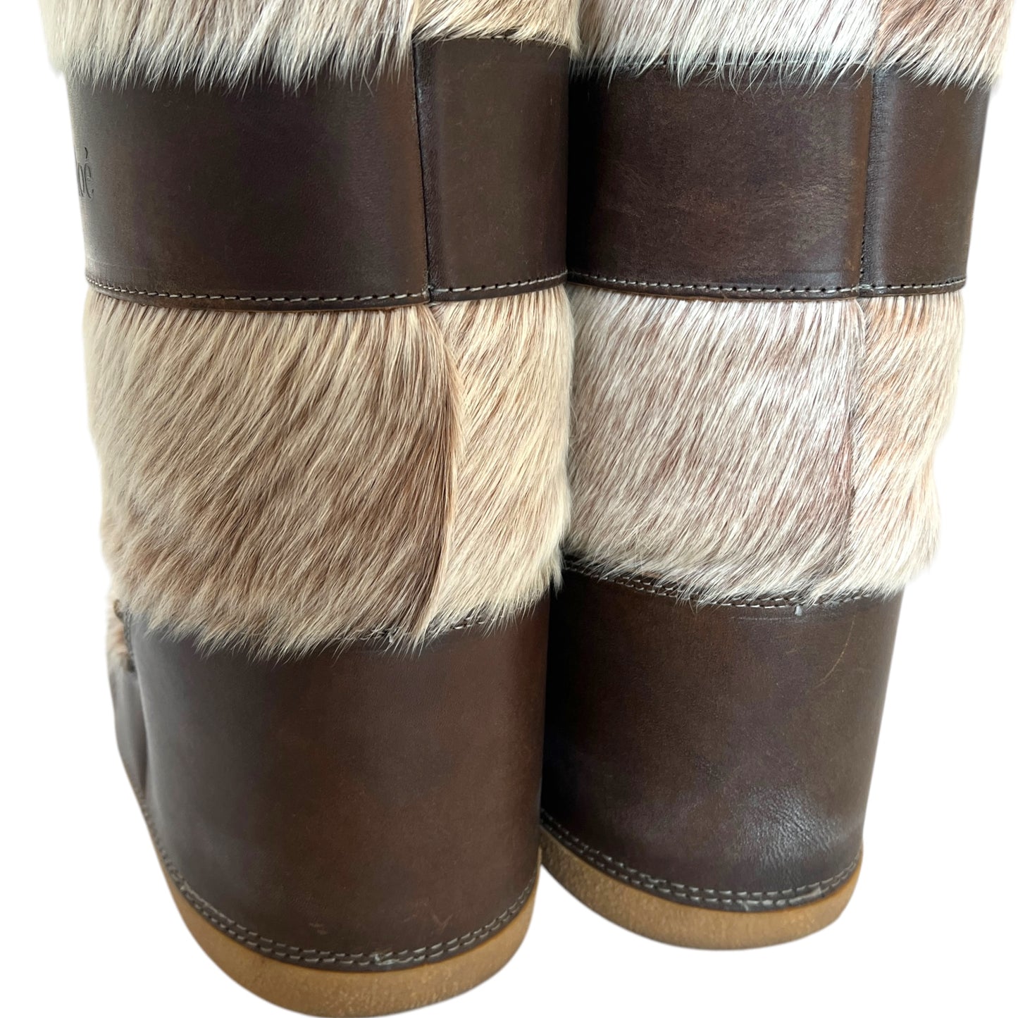 Chloé Brown Leather & Fur Moon Boots