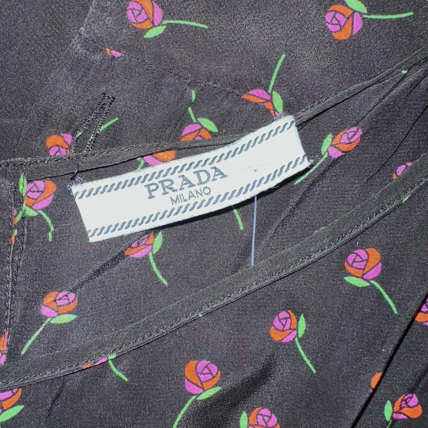 Prada Black & Pink Floral Print Sleeveless Silk Blouse