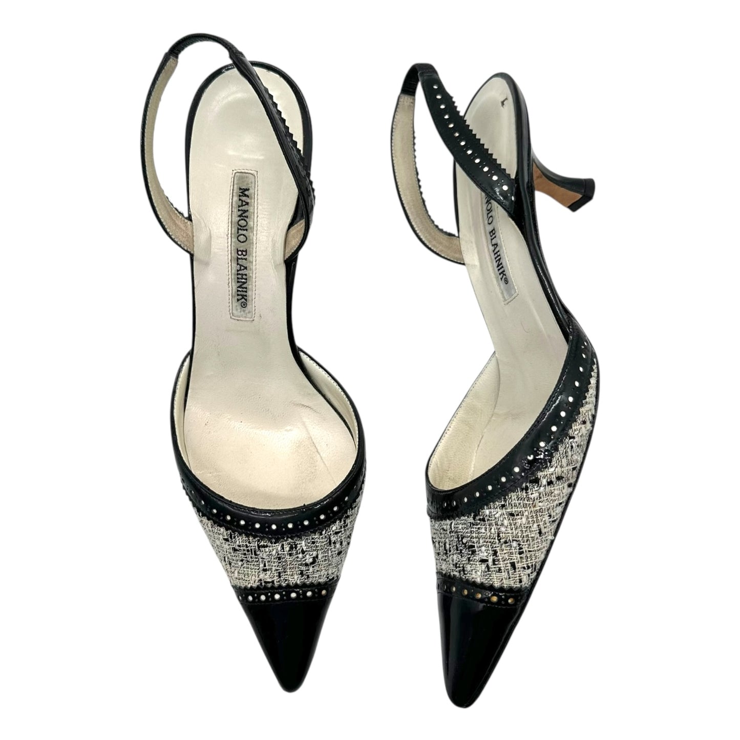 Manolo Blahnik Tweed & Patent Leather Kitten Heels