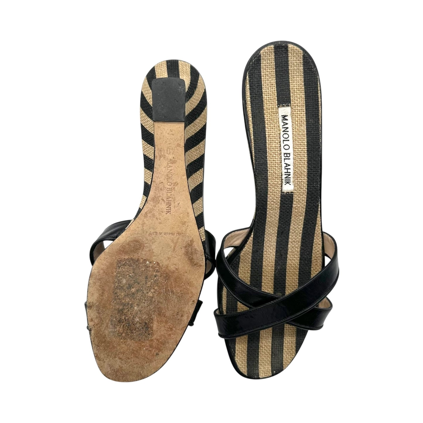 Manolo Blahnik Striped Burlap Wedge Sandals