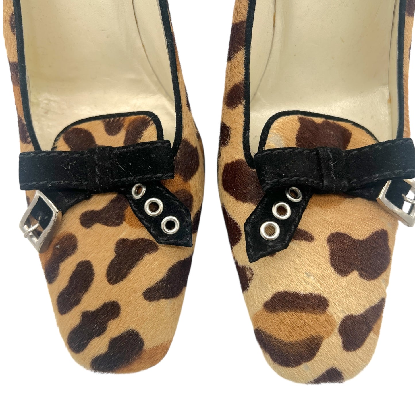 Prada Leopard Print Ponyhair Heeled Loafers