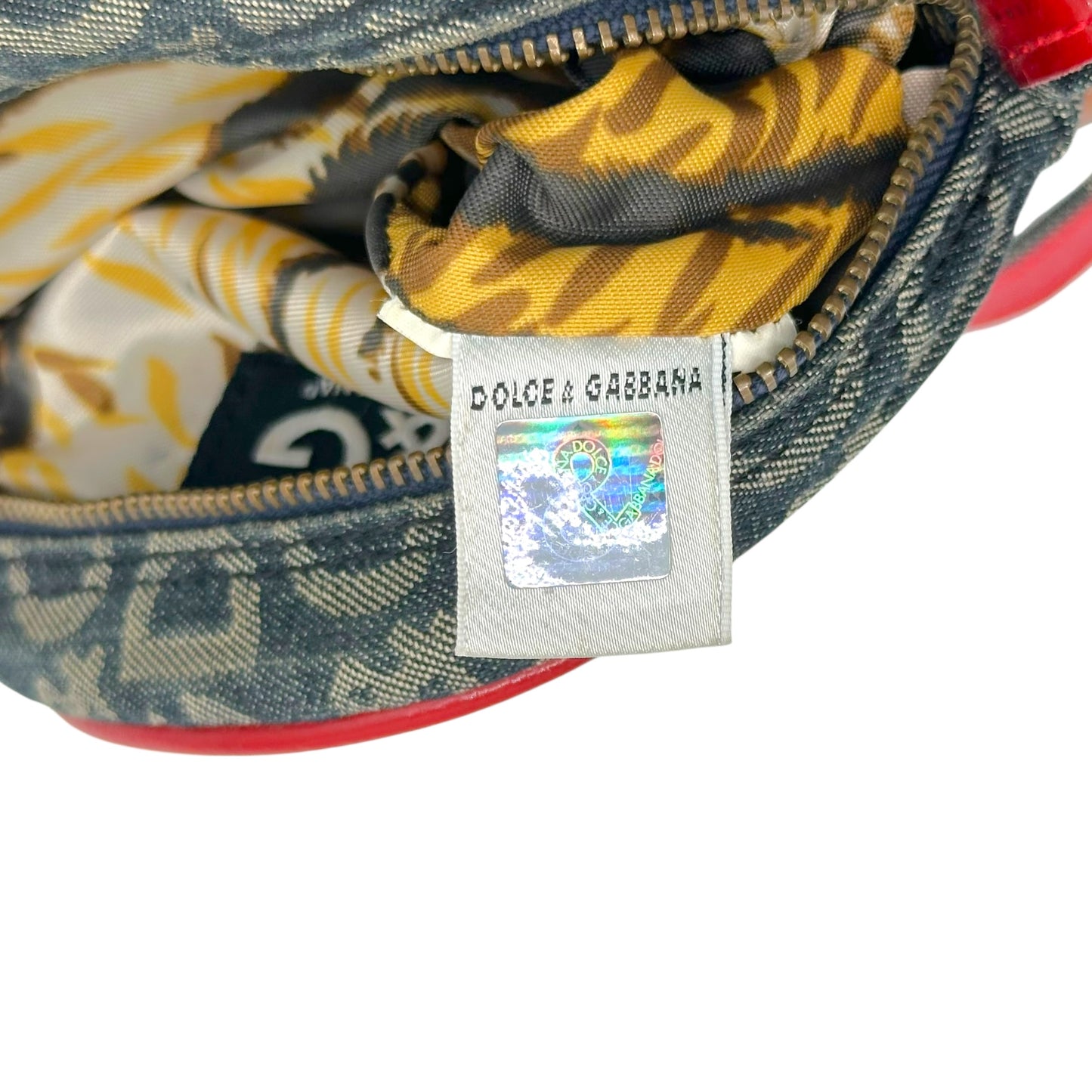 D&G Denim Logo Red Leather Mini Circle Crossbody Bag