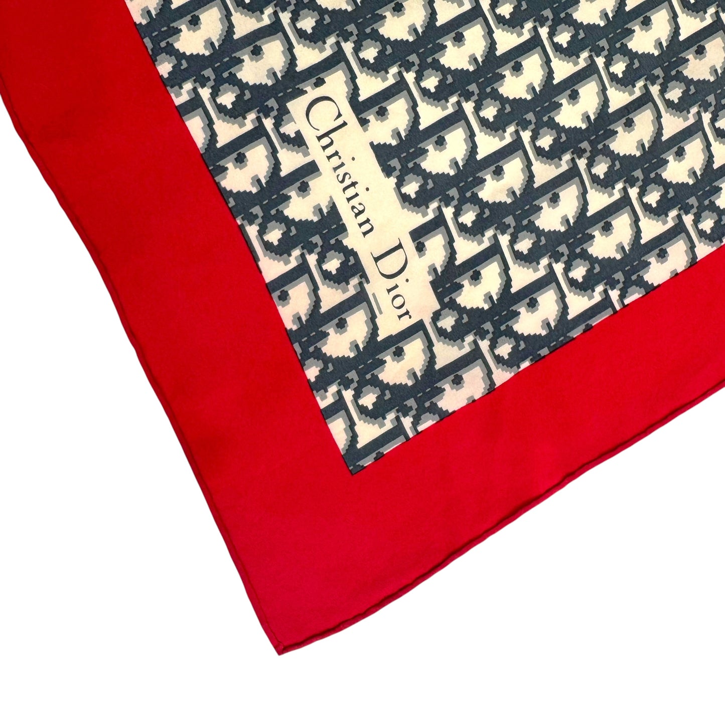 Christian Dior Gray & Red Monogram Trotter Silk Square Scarf