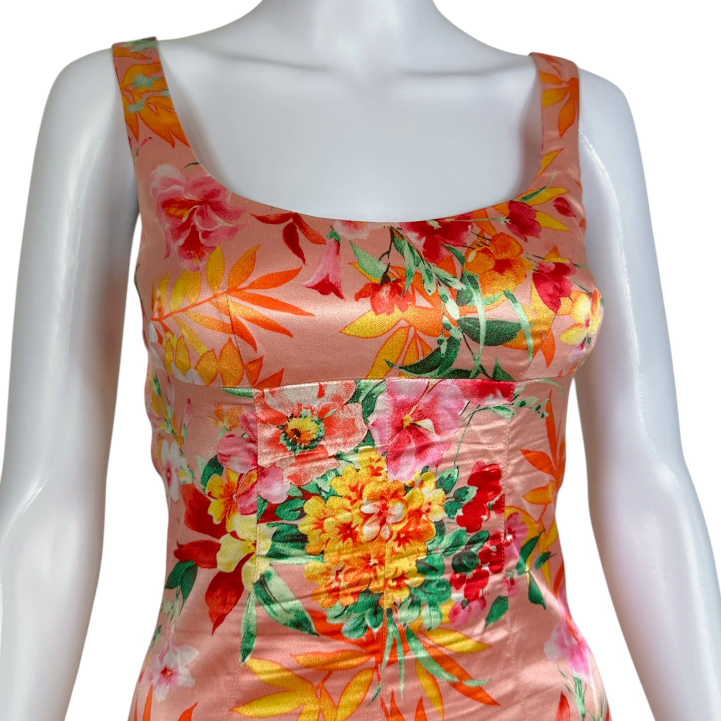 D&G Dolce & Gabbana Pink Floral Print Satin Midi Dress