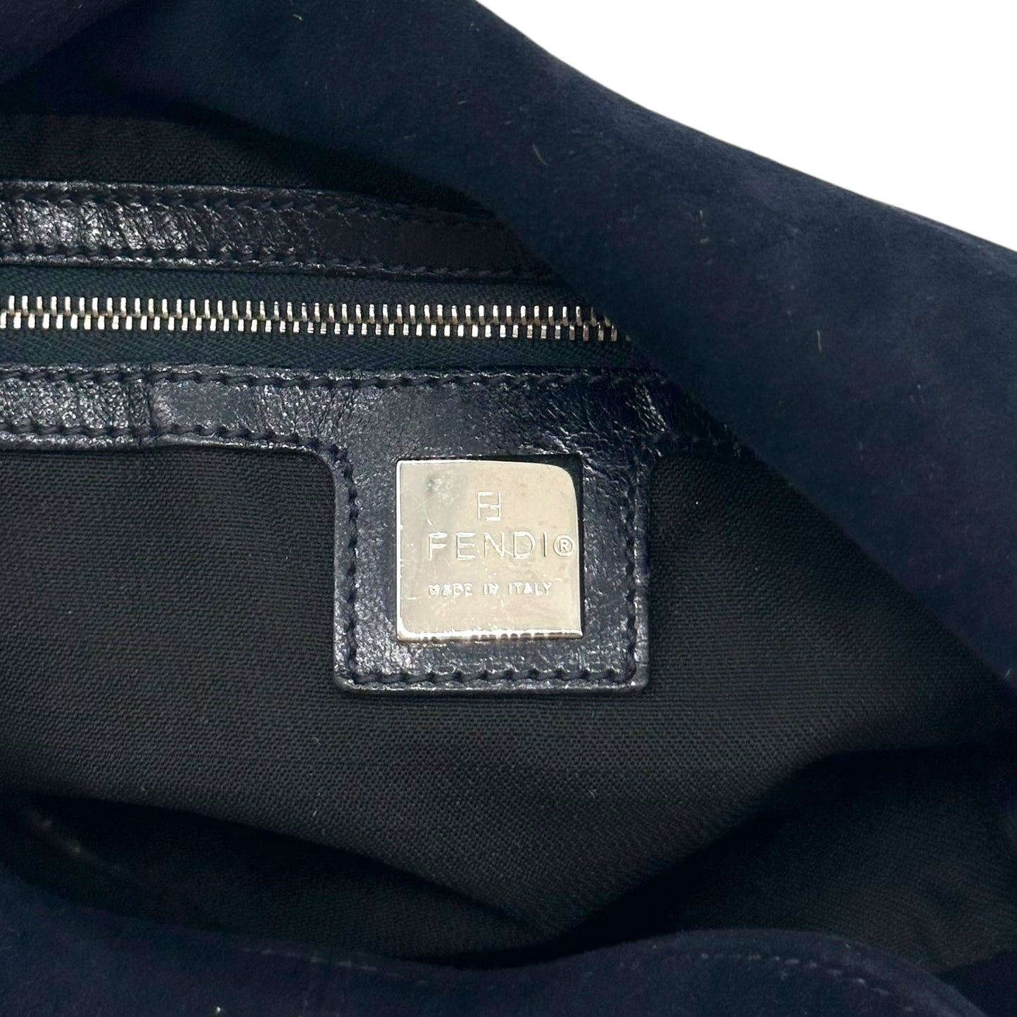 Fendi Navy Blue Suede Fold-Over Baguette Bag