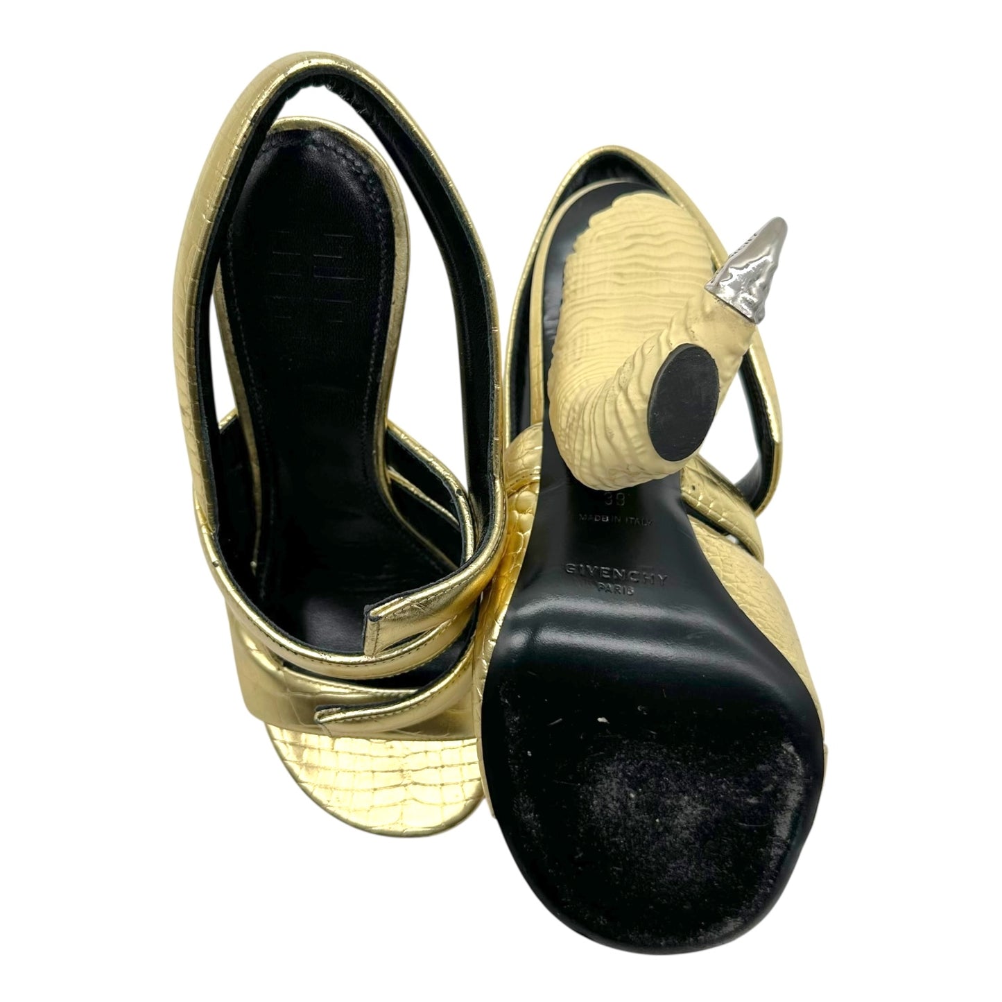 Givenchy Gold Croc Embossed Horn Heels