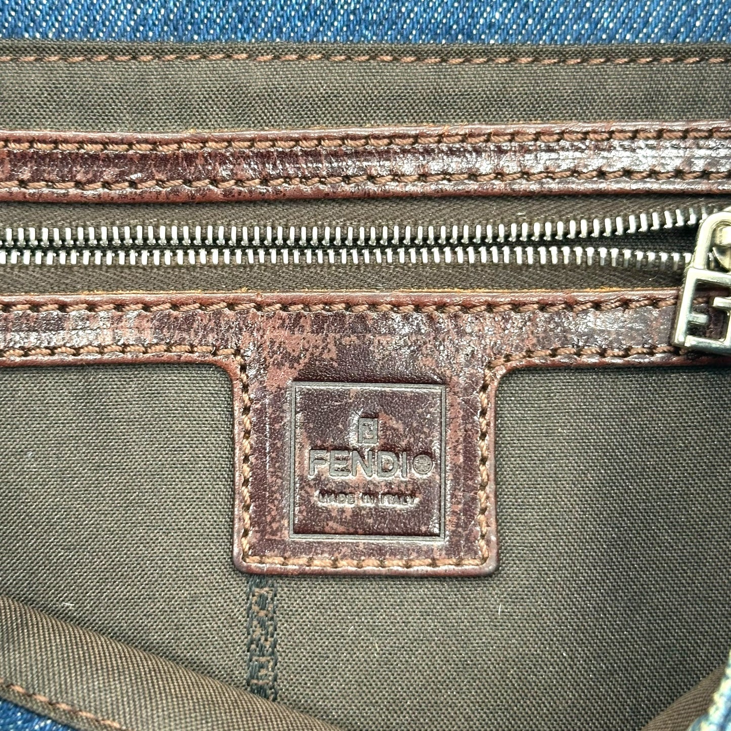 Fendi Denim & Brown Leather Baguette Bag