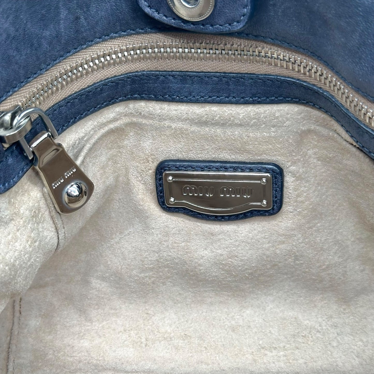 Miu Miu Gray & Brown Studded Leather Hobo Bag