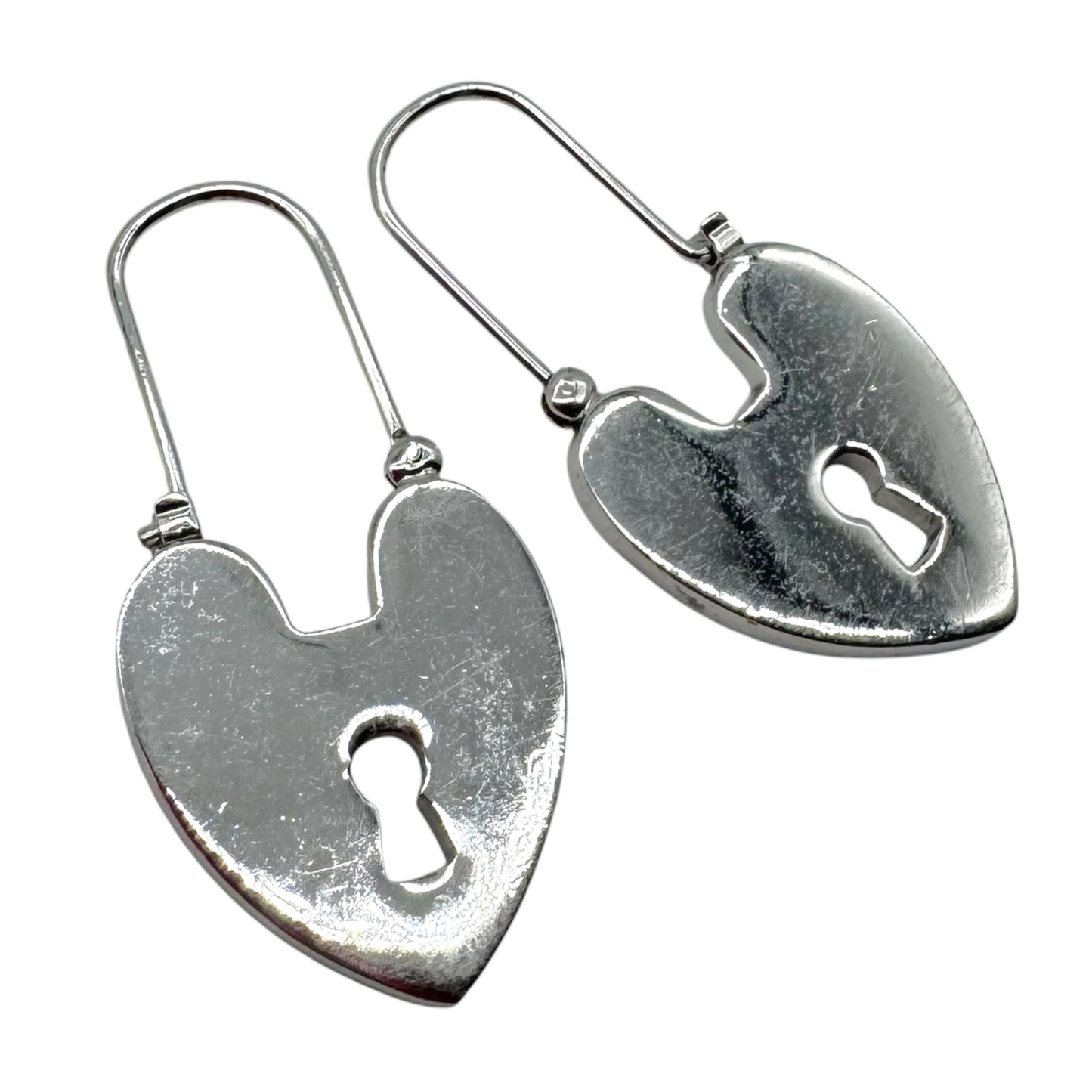 Christian Dior Silver Heart Logo Padlock Earrings