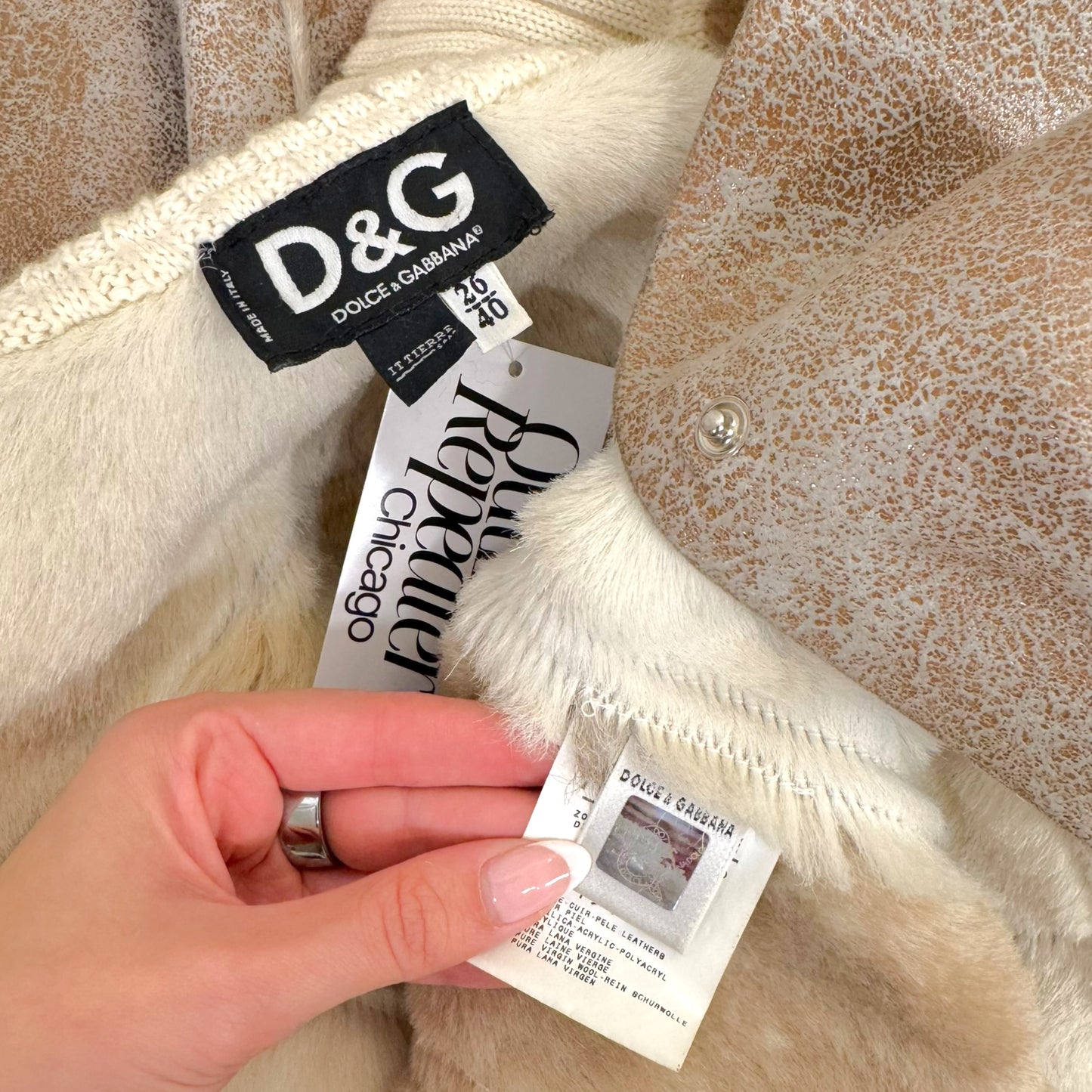 D&G Dolce & Gabbana Ivory Shearling & Wool Knit Jacket - Outfit Repeater