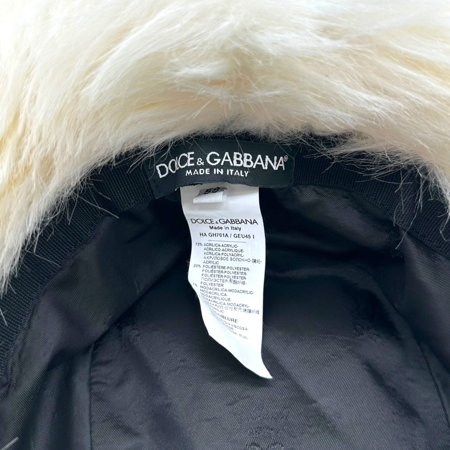 Dolce & Gabbana Black & White D&G Logo Faux Fur Bucket Hat