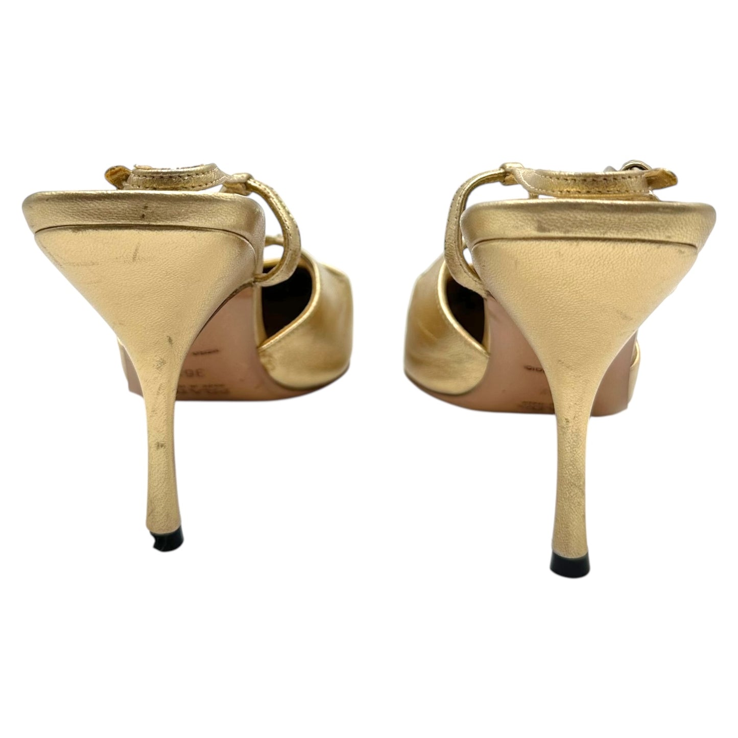 Prada Gold Leather Pointed Toe Heels