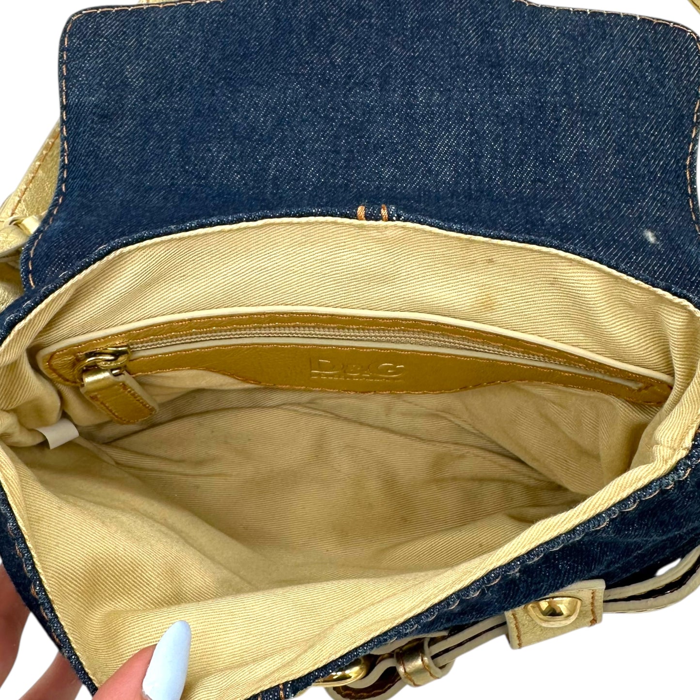 D&G Dolce & Gabbana Denim & Gold Leather Mini Shoulder Bag