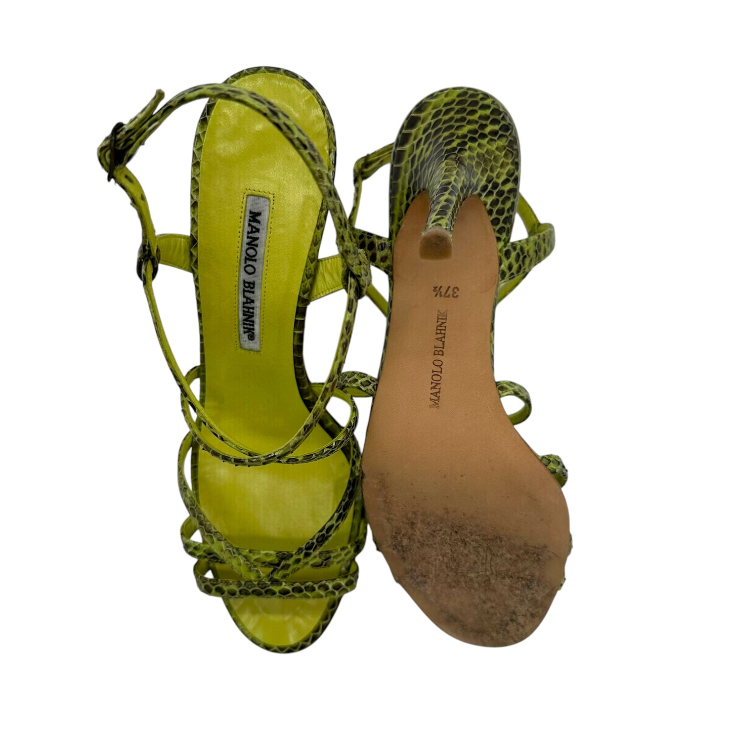 Manolo Blahnik Green Snakeskin Strappy Heels