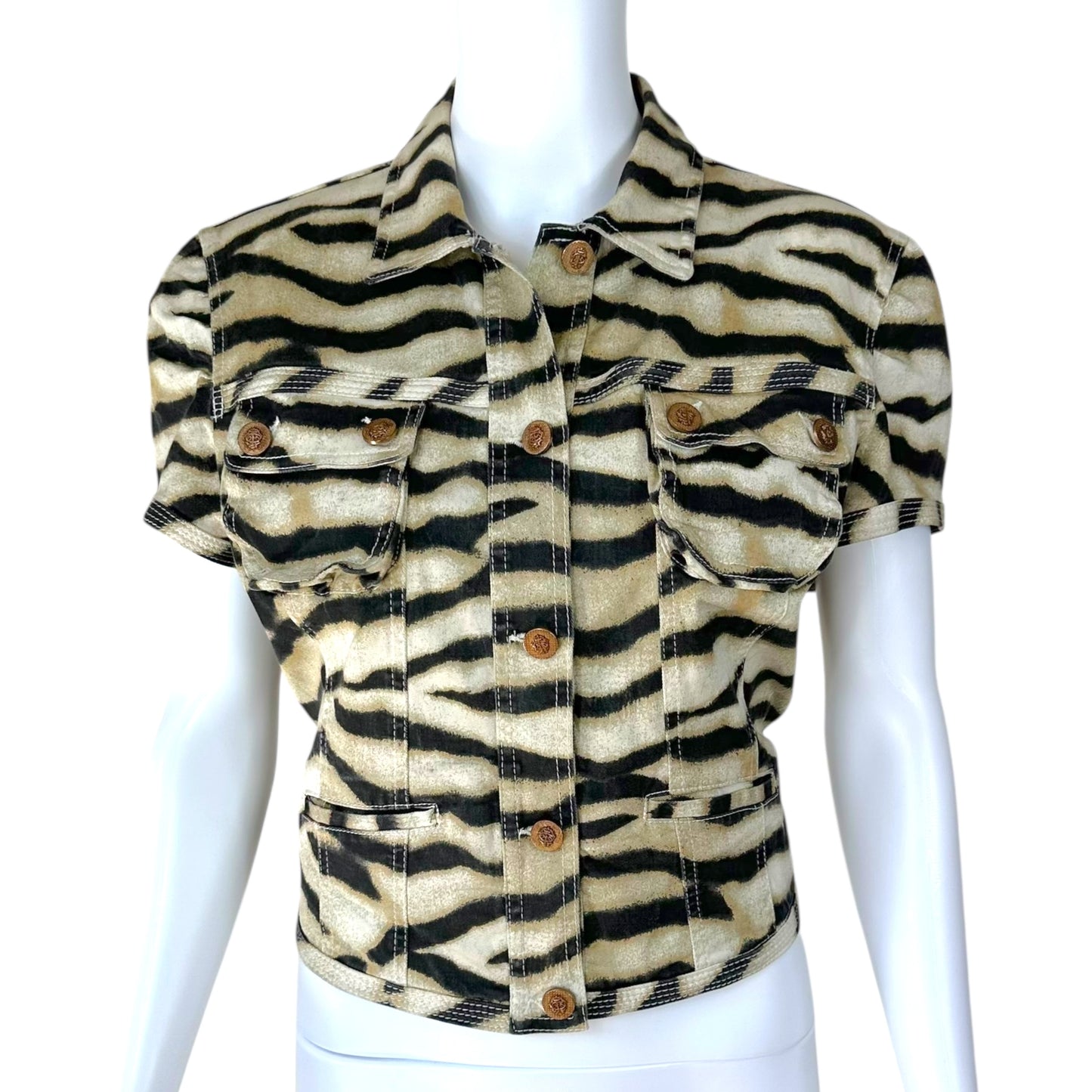 Just Cavalli Roberto Cavalli Tiger Print Crop Short Sleeve Jacket