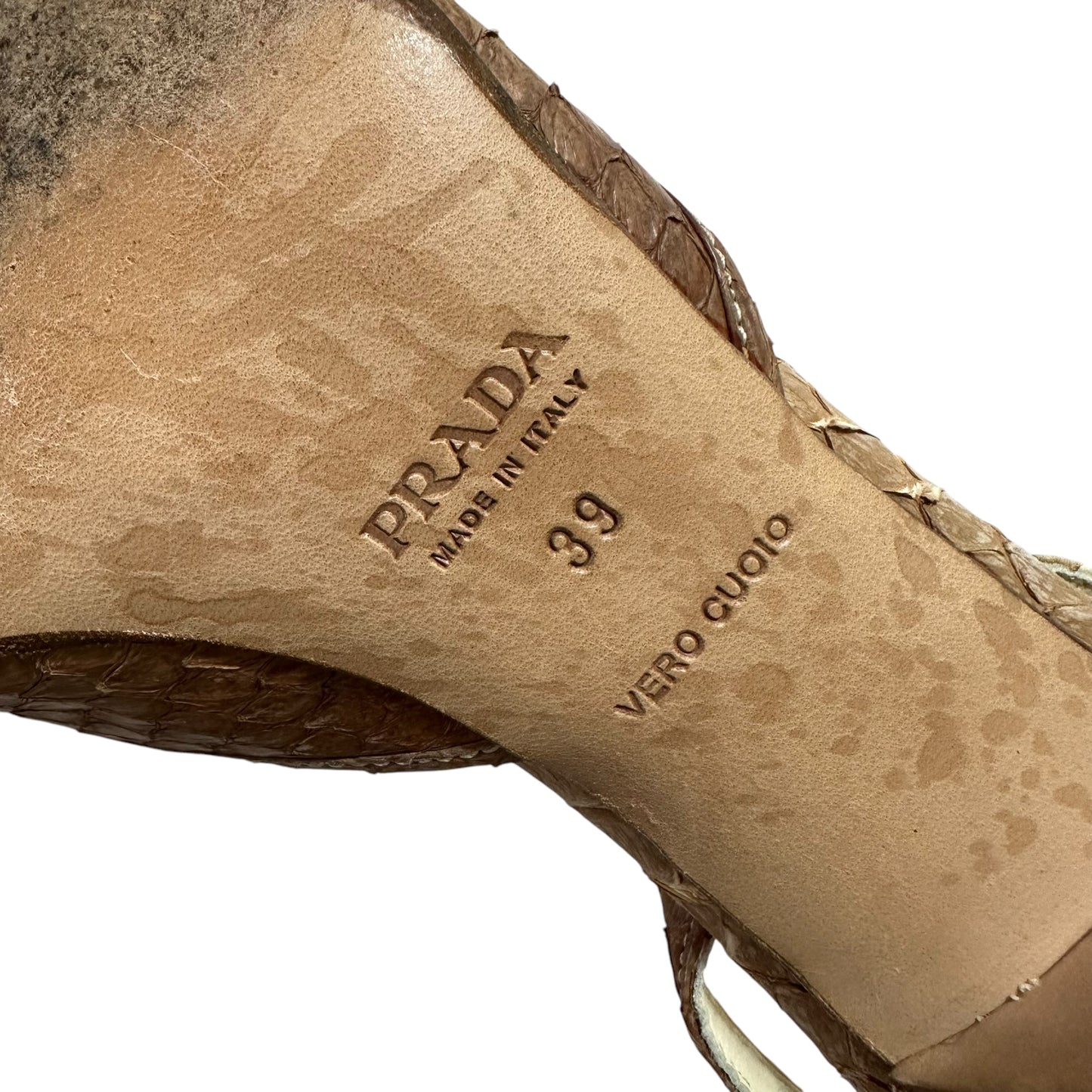 Prada Brown & Ivory Python Slingback Heels