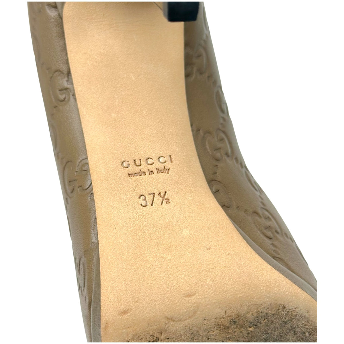 Gucci Brown Guccissima Embossed Monogram Horsebit Peep-Toe Pumps