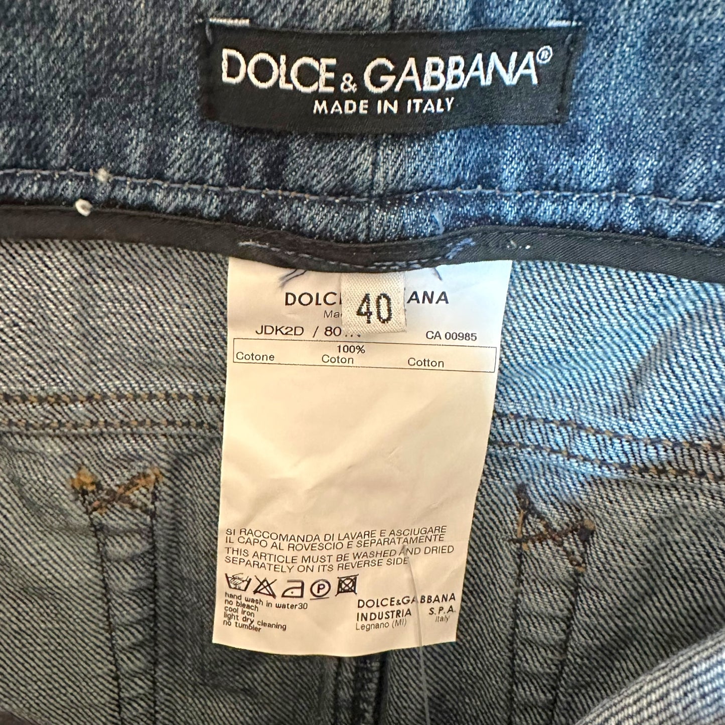 D&G Dolce & Gabbana Denim Logo Patch Midi Skirt NEW