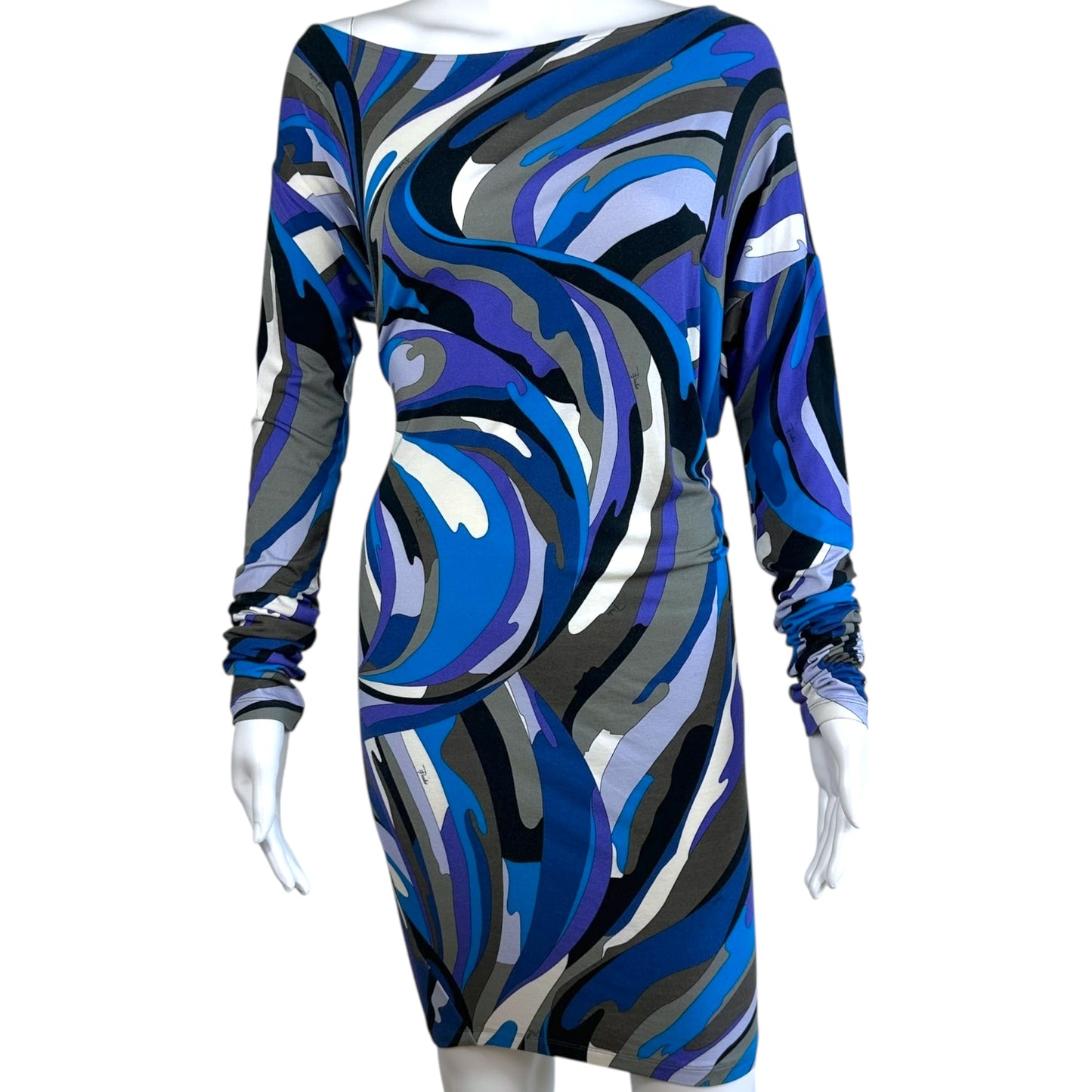 Emilio Pucci Blue Printed Asymmetrical Mini Dress