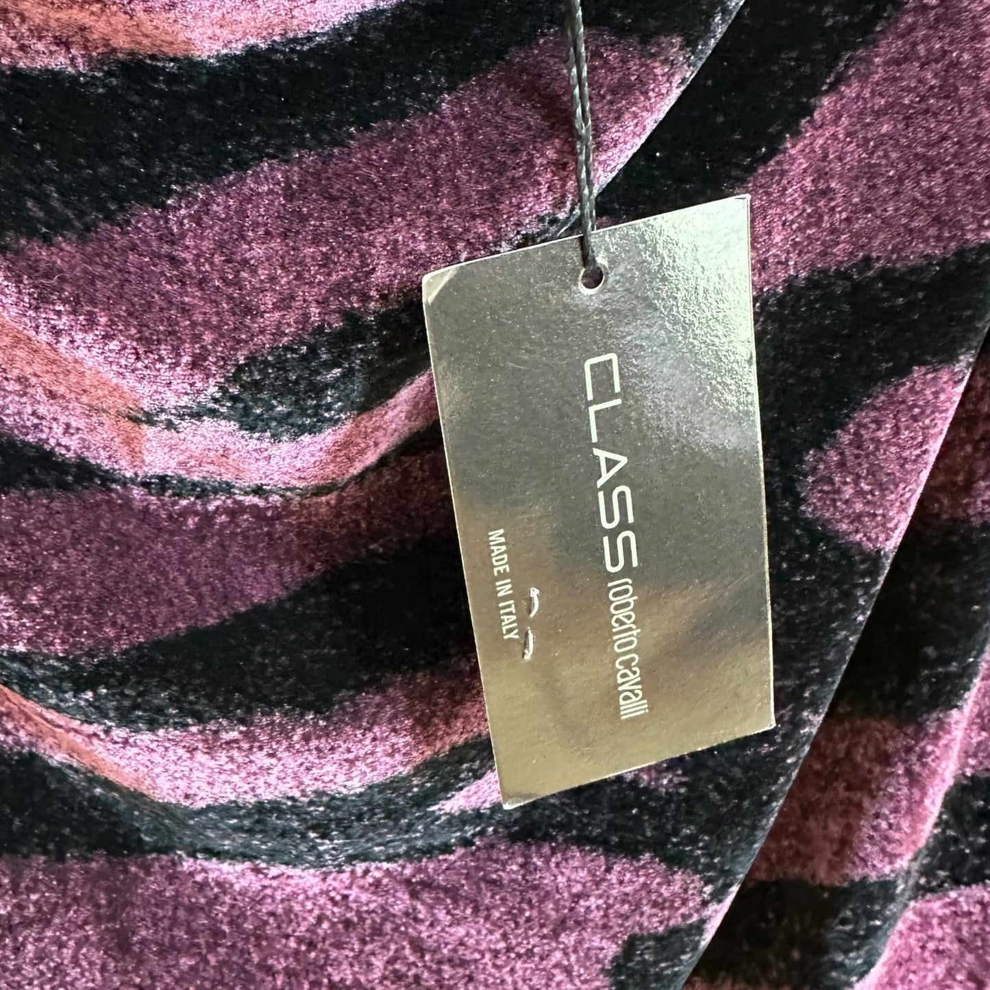 Roberto Cavalli Class Purple Velvet Zebra Print Cowl Blouse