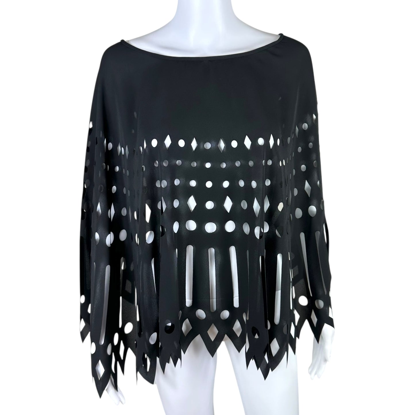 Gianfranco Ferre Black Cut-Out Poncho Top