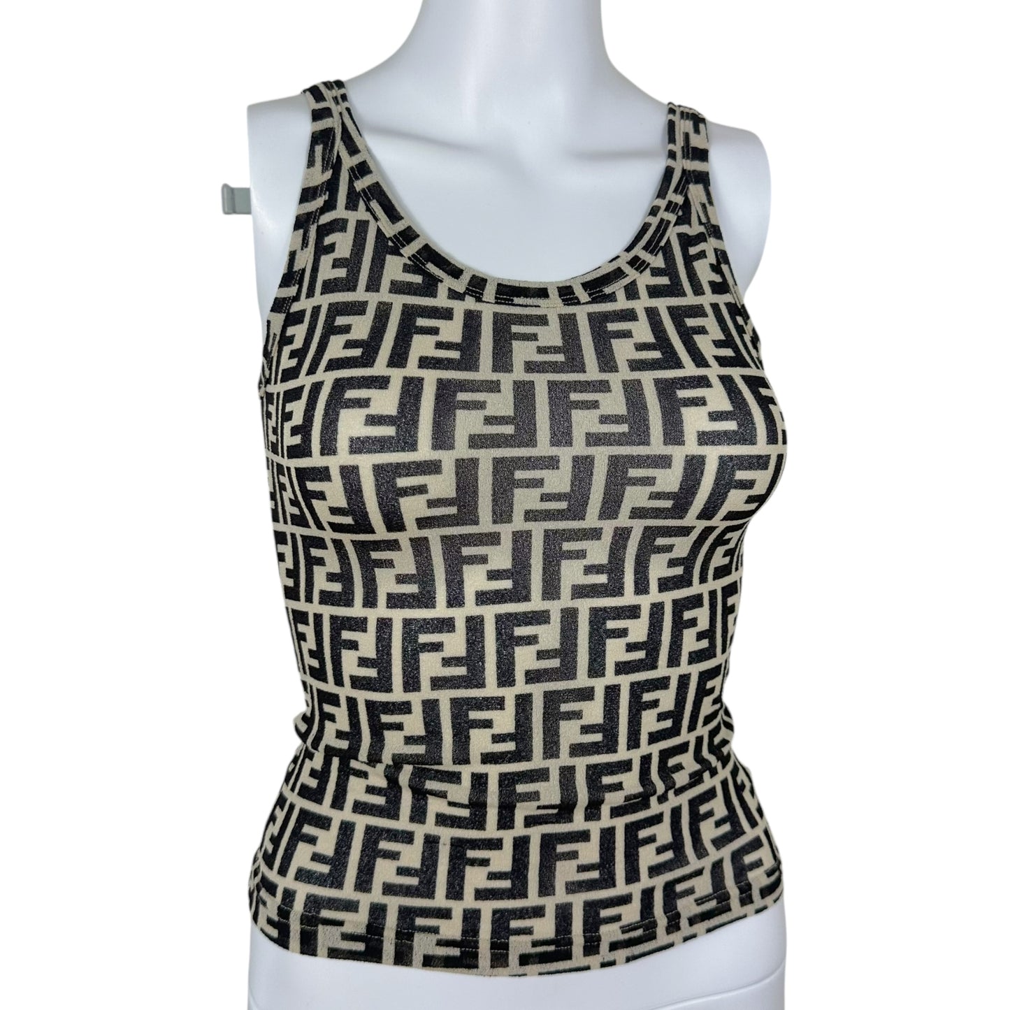 Fendi Ivory & Black Zucca Monogram Mesh Tank Top