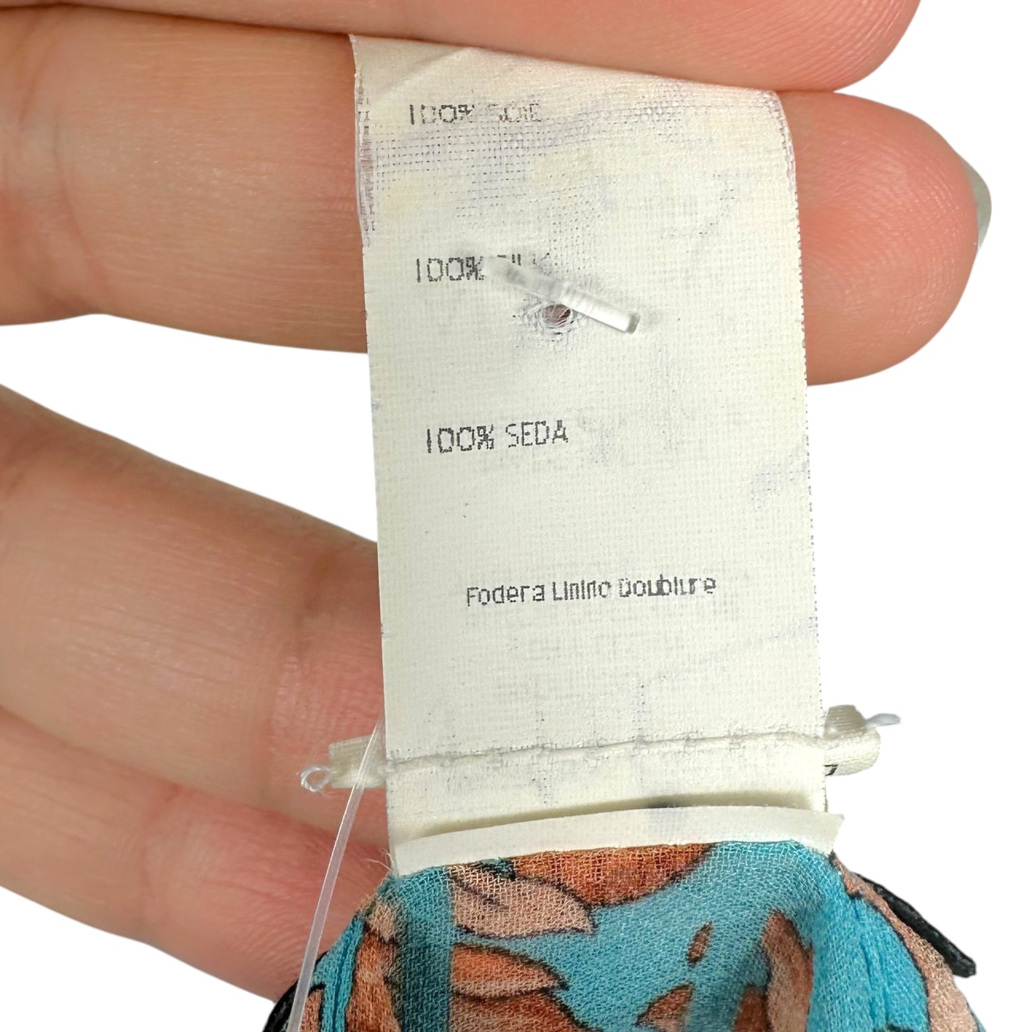 Gianni Versace Turquoise & Beige Damask Print Tie Front Sheer Silk Sleeveless Blouse