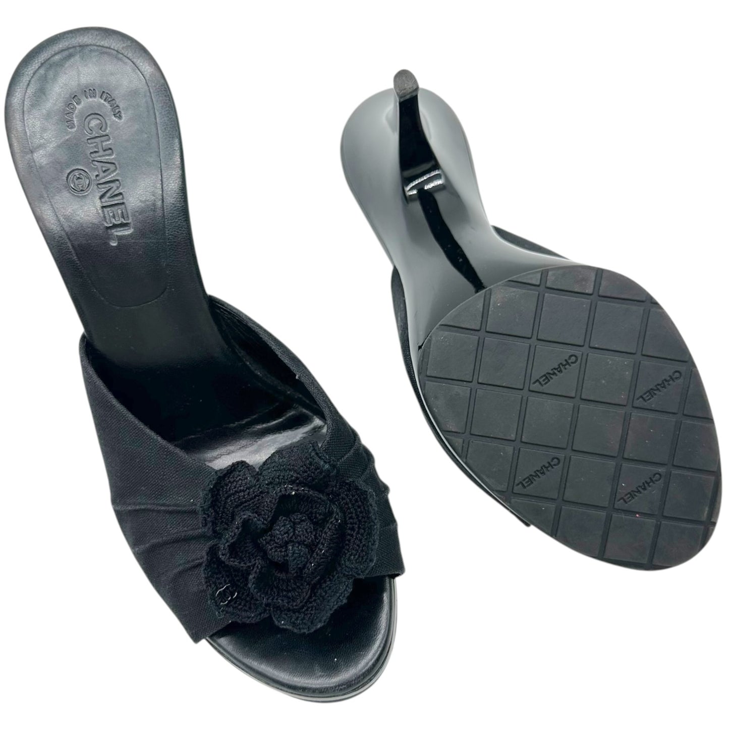 Chanel Black Camelia Flower Platform Mule Heels - Outfit Repeater