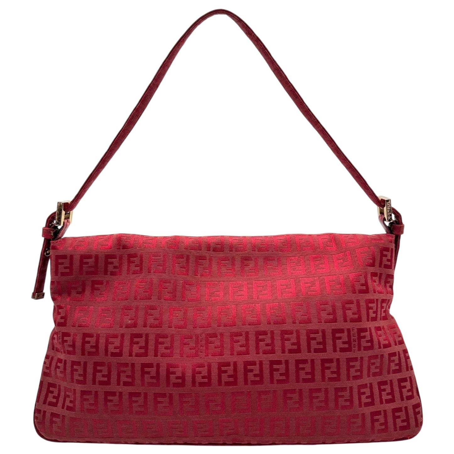 Fendi Red Zucchino Monogram Fold-Over Baguette Bag