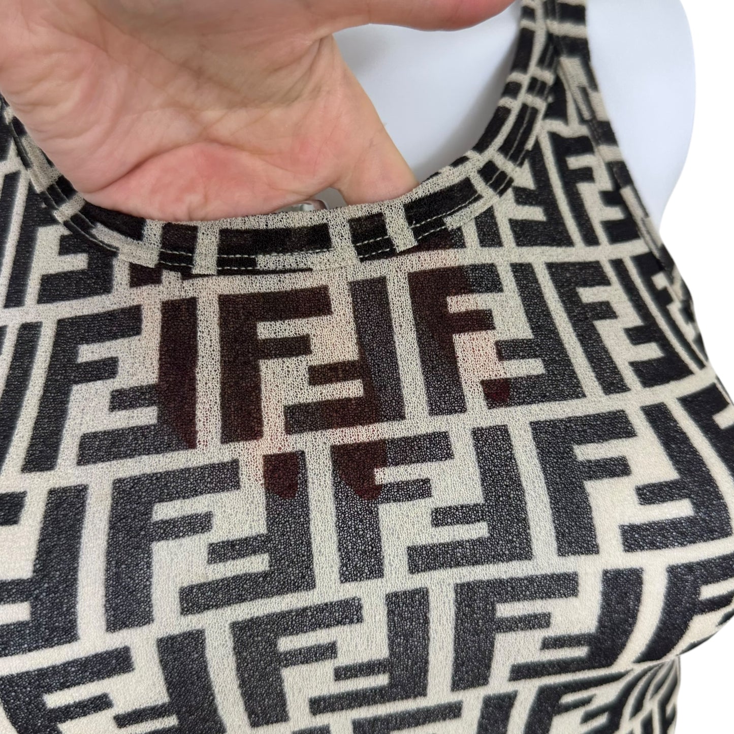 Fendi Ivory & Black Zucca Monogram Mesh Tank Top
