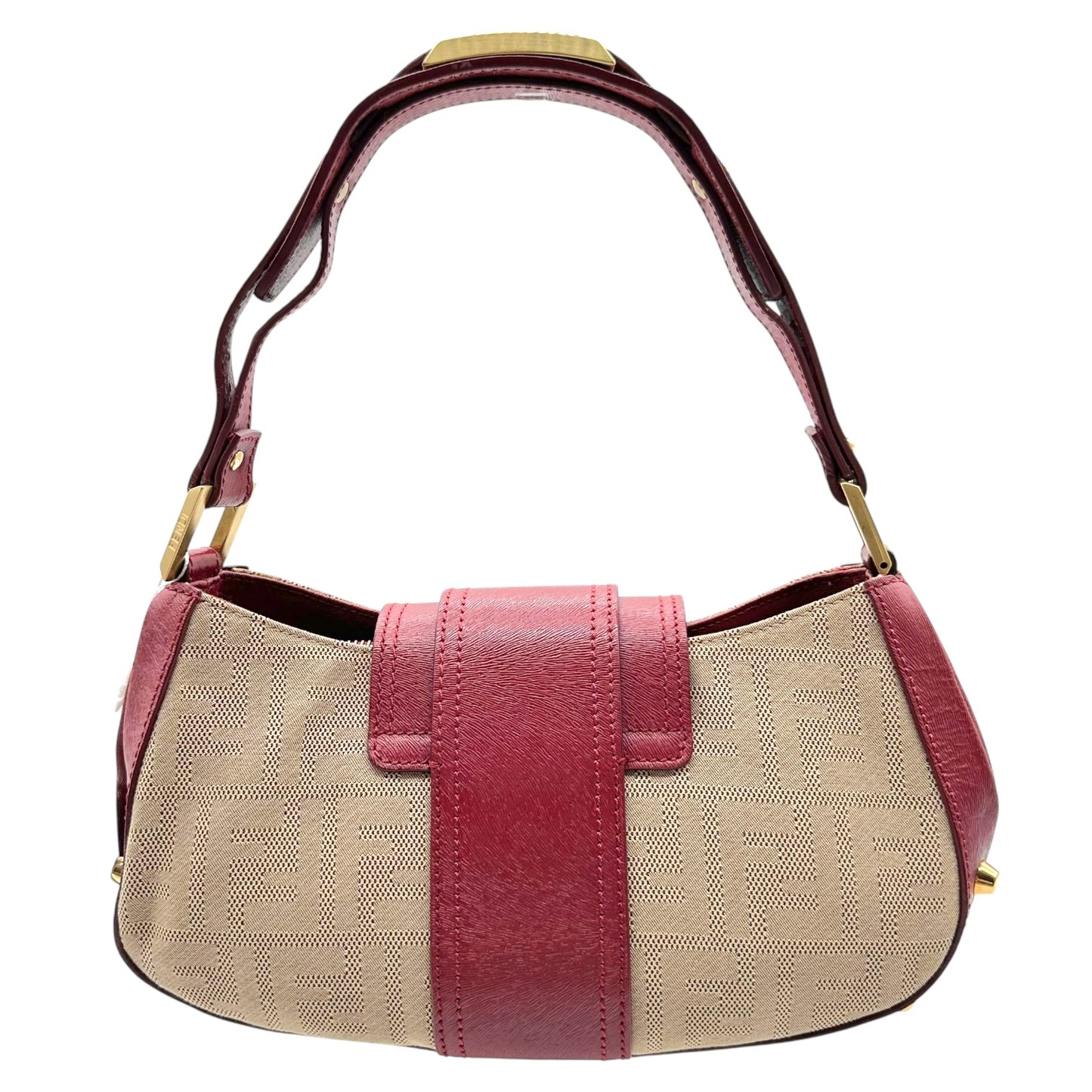 Fendi Tan & Burgundy Zucca Studded Shoulder Bag