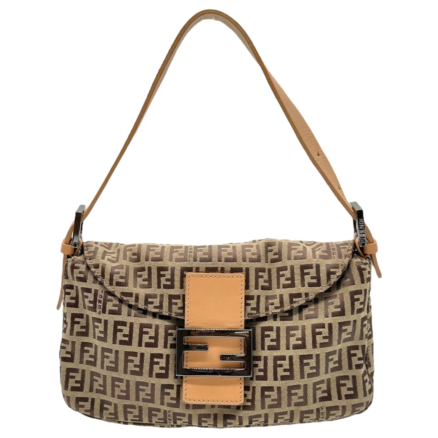 Fendi Tan Zucchio Fold-Over Baguette Bag