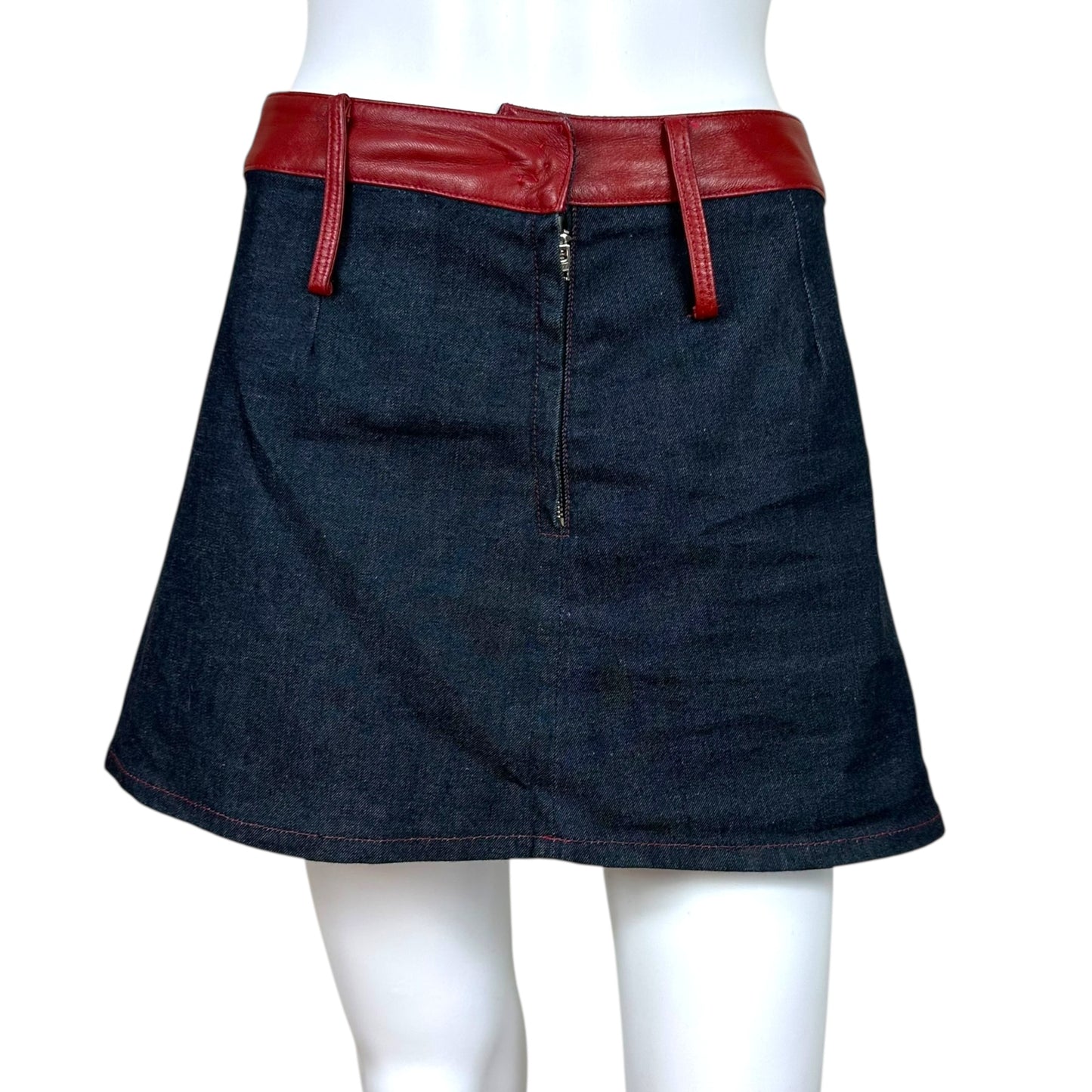 D&G Dolce & Gabbana Dark Denim & Red Leather Skirt & Jacket Set
