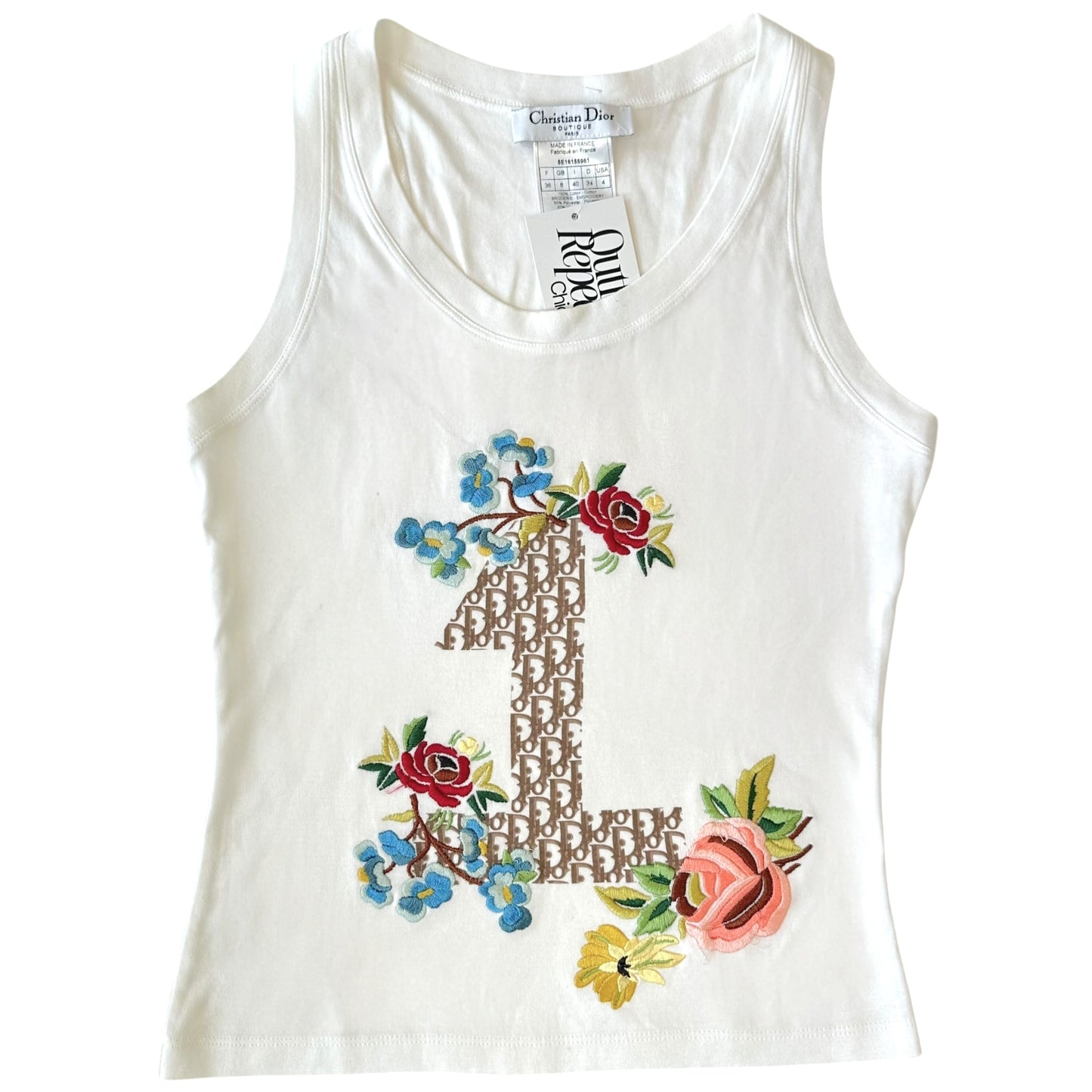 Christian Dior S/S 2005 Floral Embroidered Trotter Monogram Tank Top