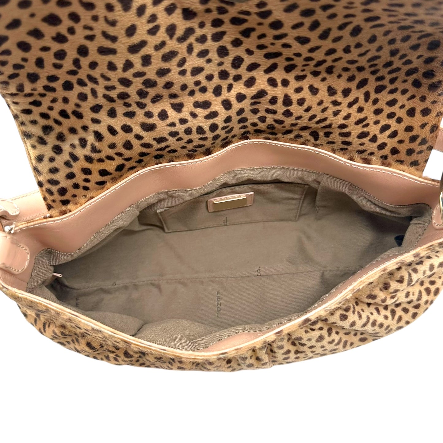 Fendi Pink Leather Trim Leopard Print Ponyhair Chef Bag