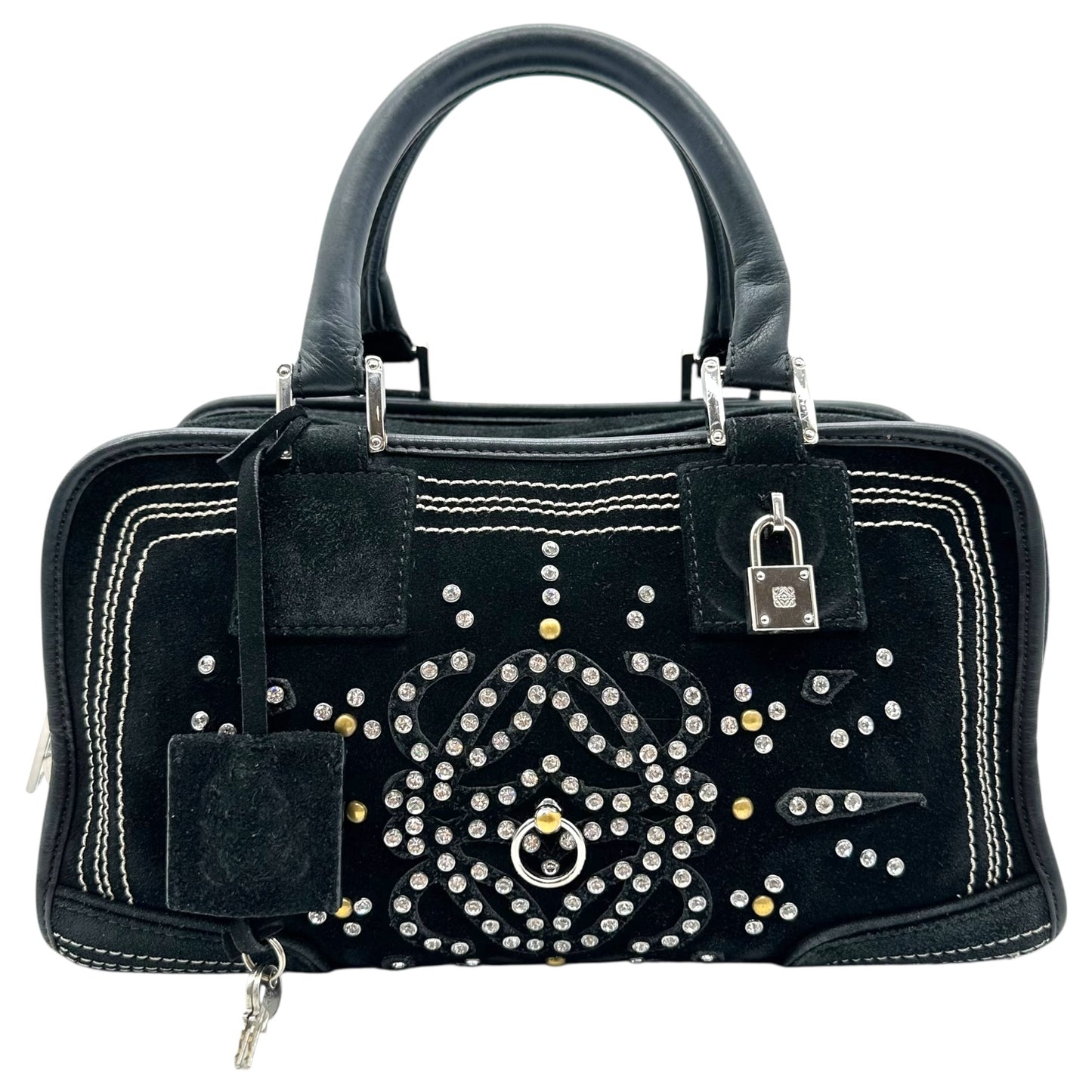 Loewe Black Suede Rhinestone Studded Amazona Bag