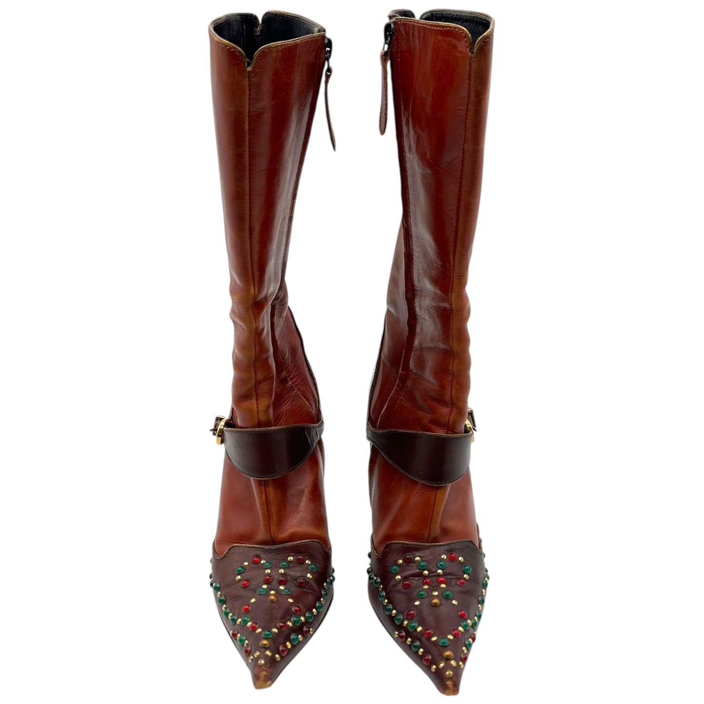 Giuseppe Zanotti Brown Leather Studded Heeled Boots